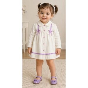 Vintage Girls Dress, Toddler Time by JC Penny's White & Purple (2T)